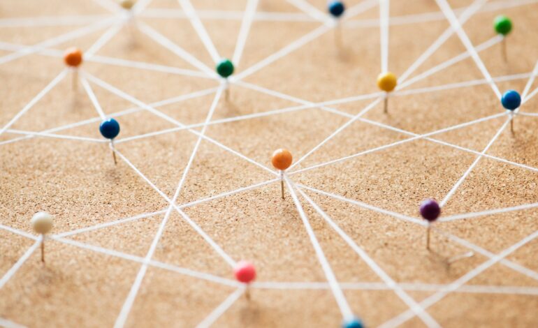 Push pins connected linear network background