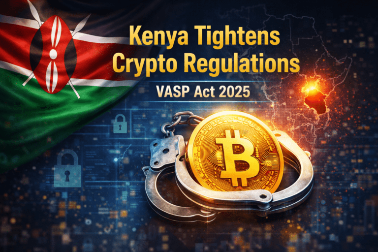 Kenya cryptocurrency regulation illustration showing Bitcoin under control with VASP Act 2025