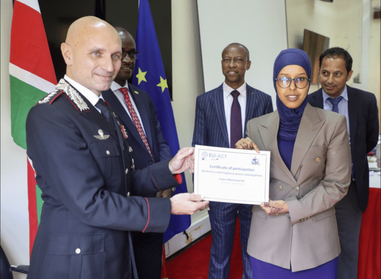 Kenya police and EU officials during blockchain and cryptocurrency crime investigation training ceremony