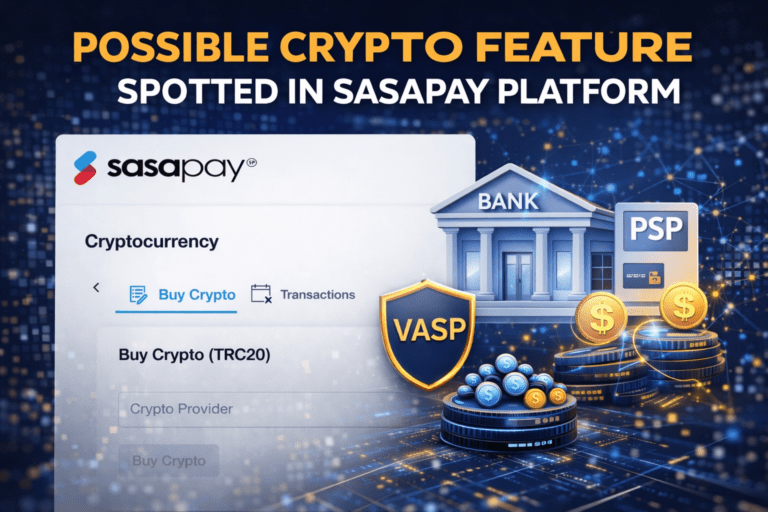SasaPay crypto feature interface showing Buy Crypto TRC20 option in fintech platform