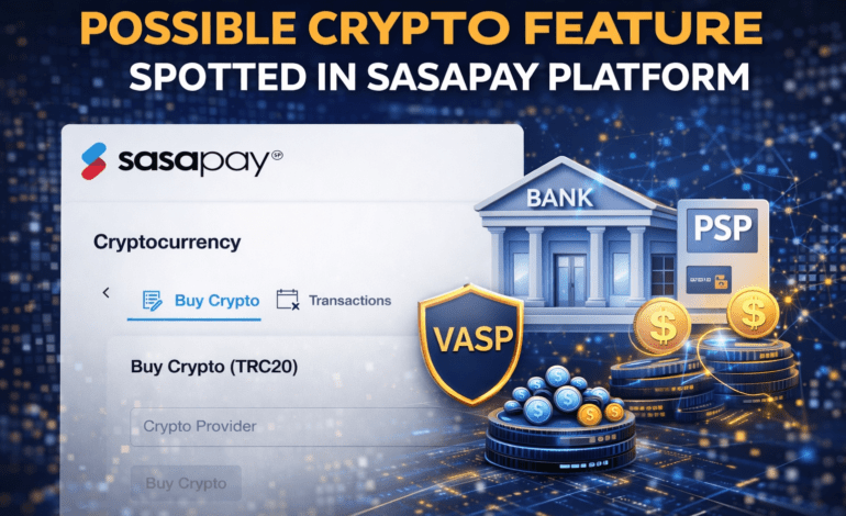 SasaPay crypto feature interface showing Buy Crypto TRC20 option in fintech platform