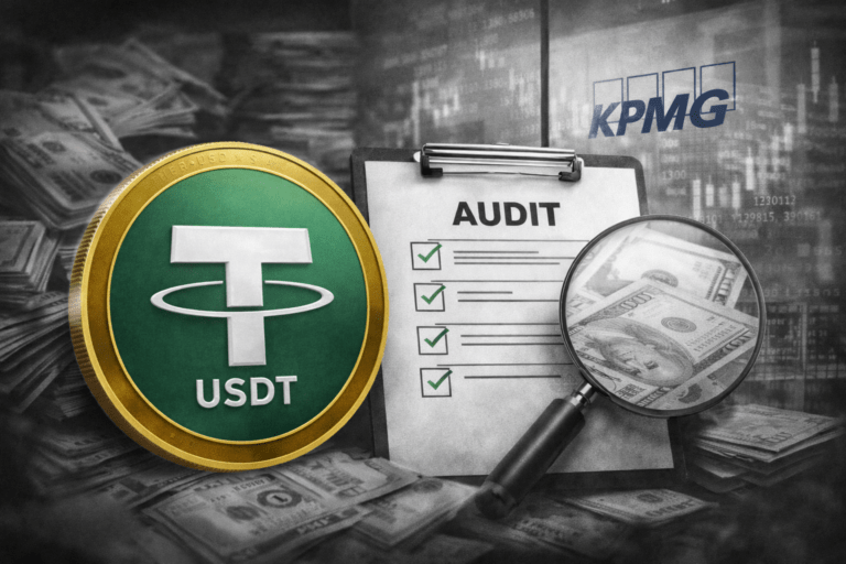 Tether stablecoin audit illustration showing financial verification and USDT backing