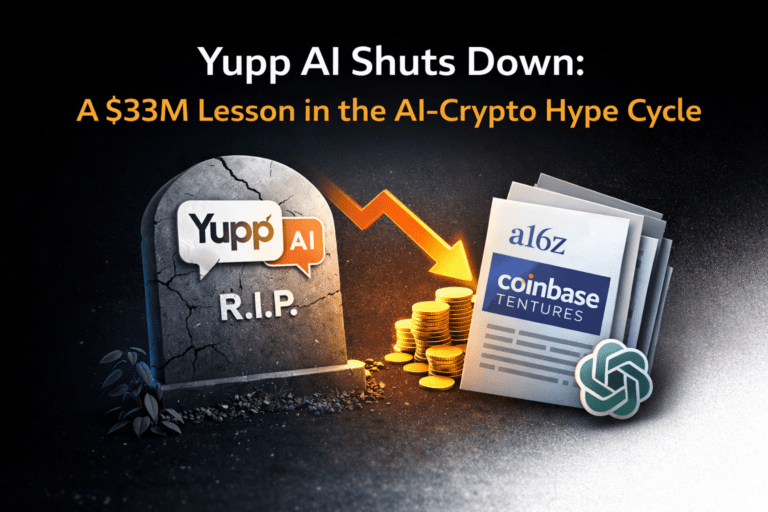 Yupp AI shutdown illustration showing collapse of AI crypto startup after 33 million funding and failed reward model