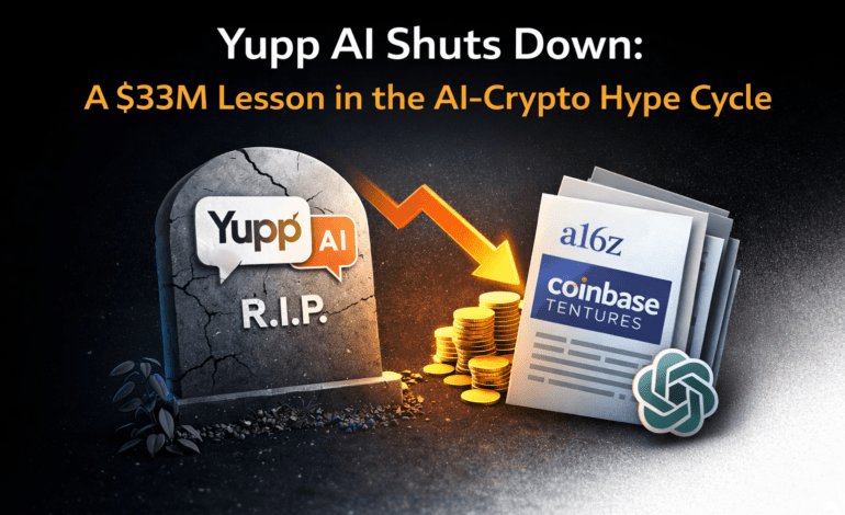 Yupp AI shutdown illustration showing collapse of AI crypto startup after 33 million funding and failed reward model