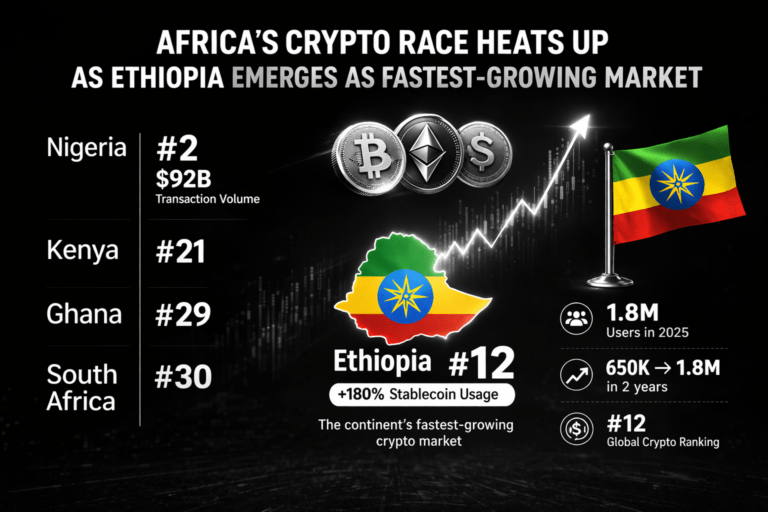 Illustration showing Africa crypto growth with Ethiopia rising as the fastest growing market