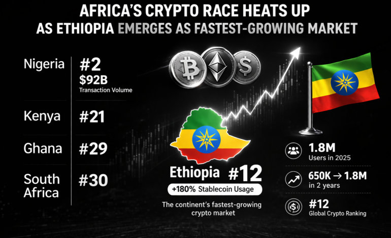 Illustration showing Africa crypto growth with Ethiopia rising as the fastest growing market
