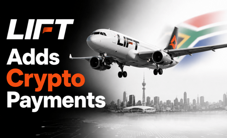 LIFT airplane representing the South African airline’s new cryptocurrency payment option