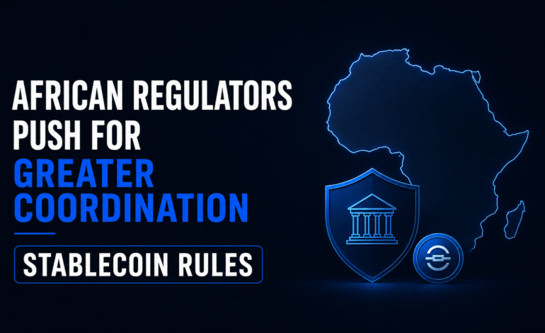 Africa outline with regulatory shield and stablecoin symbol representing coordinated stablecoin regulation
