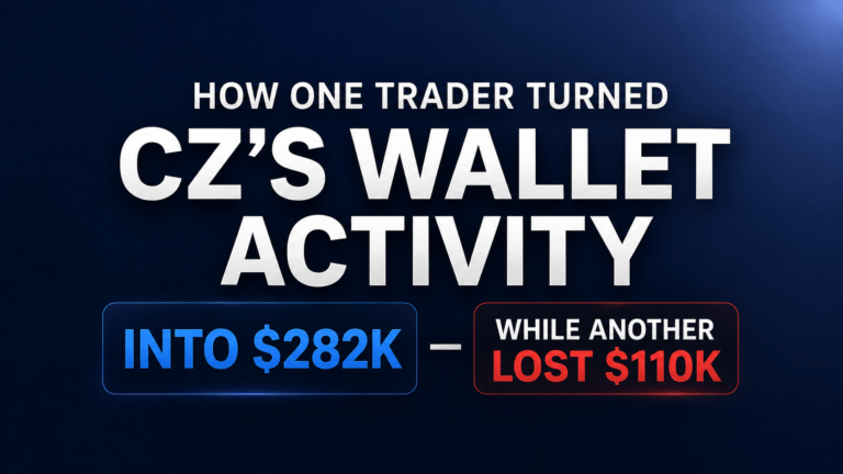 CZ wallet activity headline showing one trader making $282K while another lost $110K