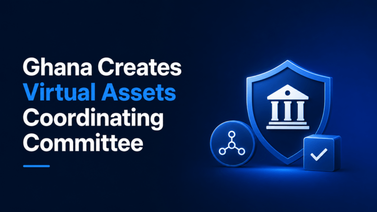 Regulatory shield and digital-asset symbols representing Ghana’s new Virtual Assets Coordinating Committee