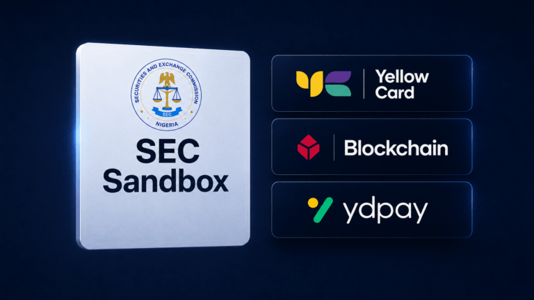 Nigeria SEC crypto sandbox with Yellow Card, Blockchain.com and YDPay logos