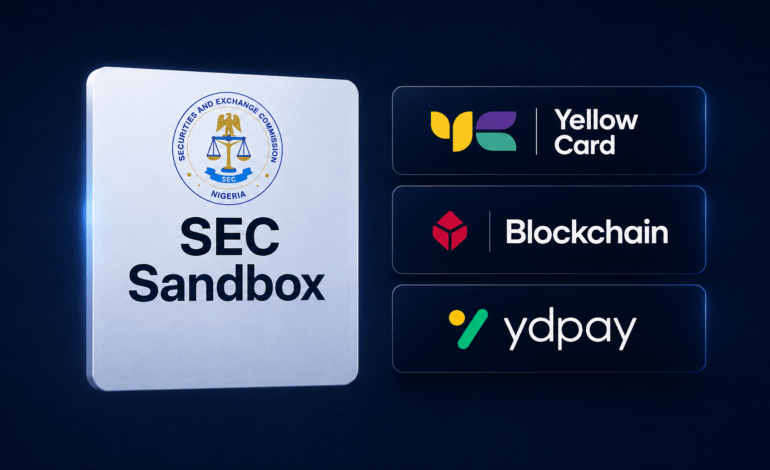 Nigeria SEC crypto sandbox with Yellow Card, Blockchain.com and YDPay logos