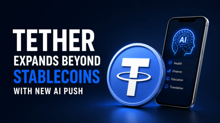 Tether USDT coin beside a smartphone representing Tether’s expansion into artificial intelligence