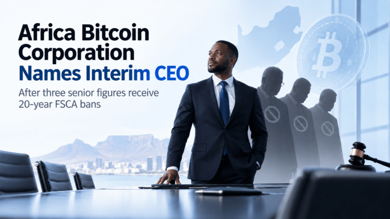 Africa Bitcoin Corporation interim CEO leadership change after three senior figures receive FSCA bans
