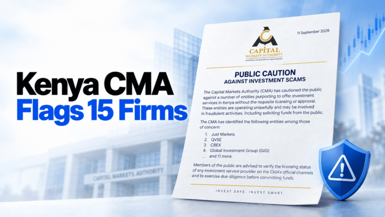 Kenya CMA flags Just Markets, QVSE, CBEX and 12 other investment firms