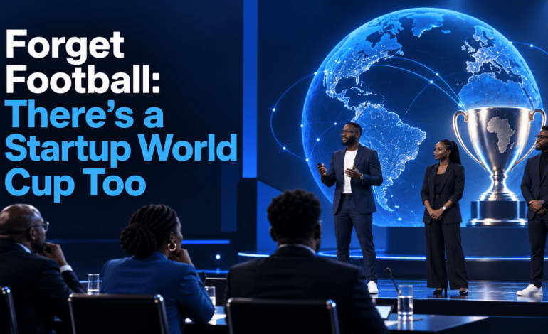 African founders pitching on stage at the Startup World Cup