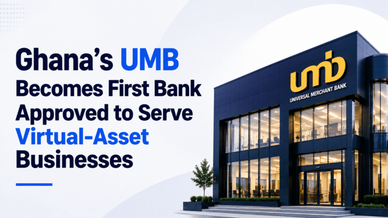 Banking and digital asset illustration representing UMB becoming Ghana’s first bank approved to serve virtual-asset businesses