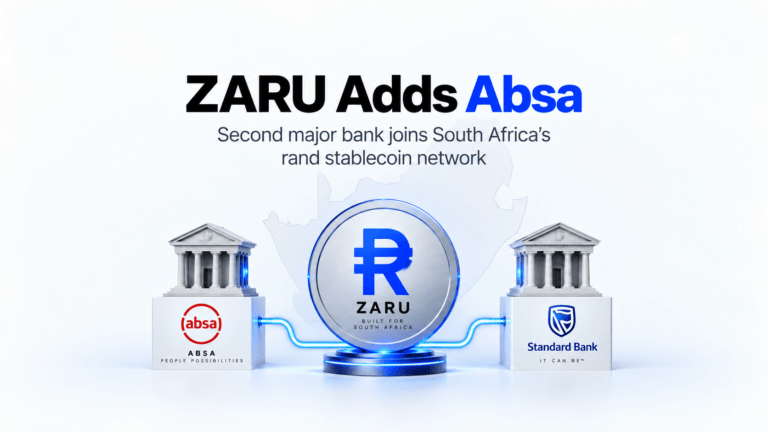 ZARU stablecoin connected to Absa and Standard Bank in South Africa
