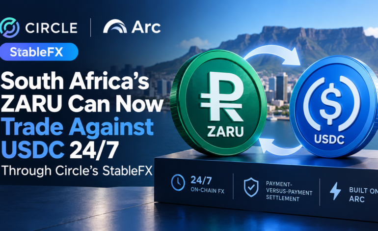 ZARU and USDC stablecoins trading 24/7 through Circle StableFX on Arc in South Africa