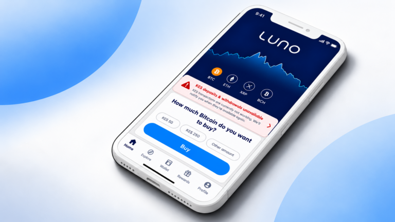 Luno app showing KES deposits and withdrawals unavailable in Kenya