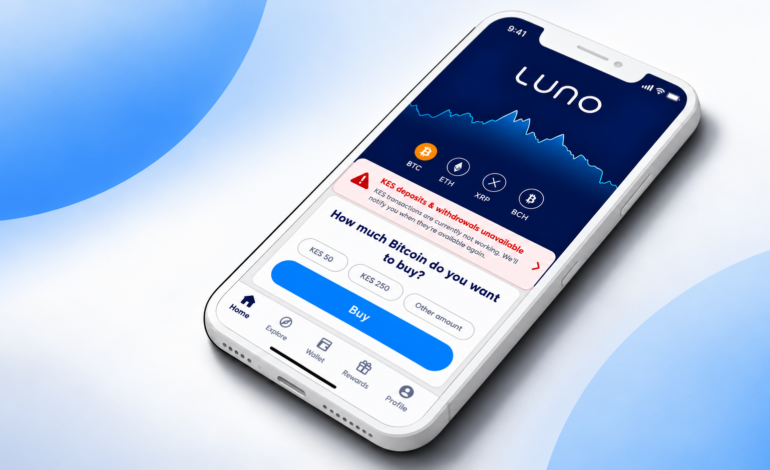 Luno app showing KES deposits and withdrawals unavailable in Kenya