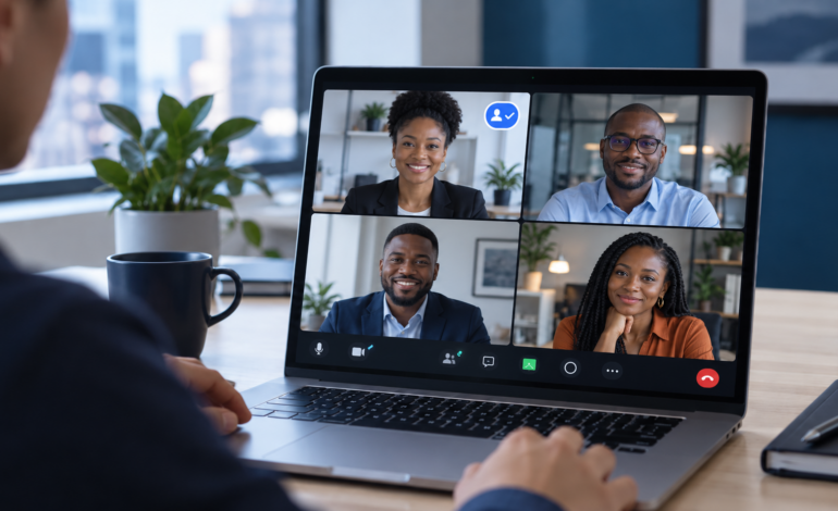 Video conference on a laptop showing a verified human badge representing Zoom's World ID identity verification