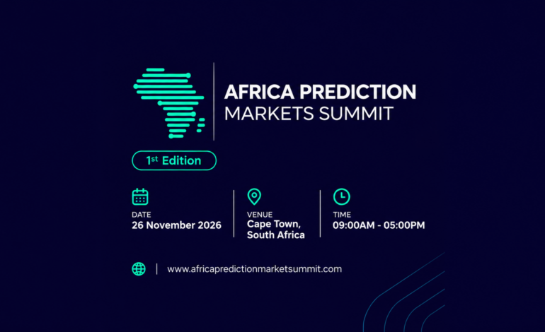 Africa Prediction Markets Summit 2026 event graphic with the Cape Town venue, 26 November date, and summit details.